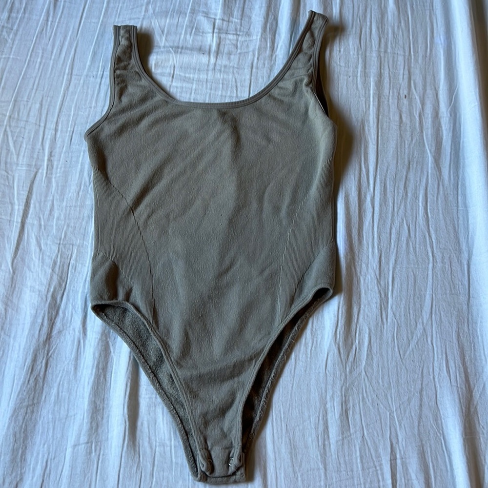 Tan/gray tank bodysuit